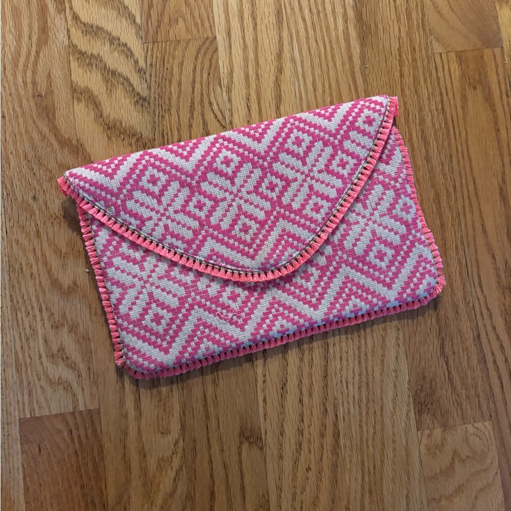 Pink and White Geometric Summer Clutch